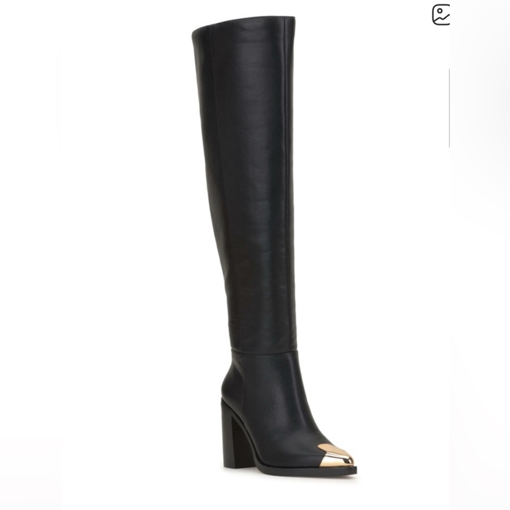 Jessica Simpson Bidemi Gold Cap Toe Over-the-Knee  Block Heel Boots sz 8.5